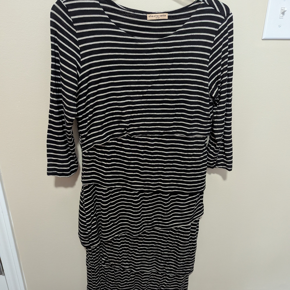 Cha Cha Vente Black and White Striped Layered Dress